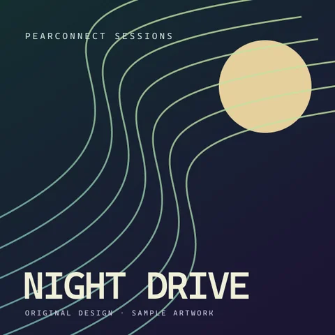 Original Night Drive sample cover with green curved lines and a golden moon